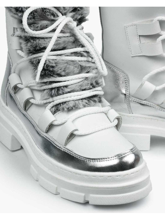 Białe śniegowce damskie skórzane