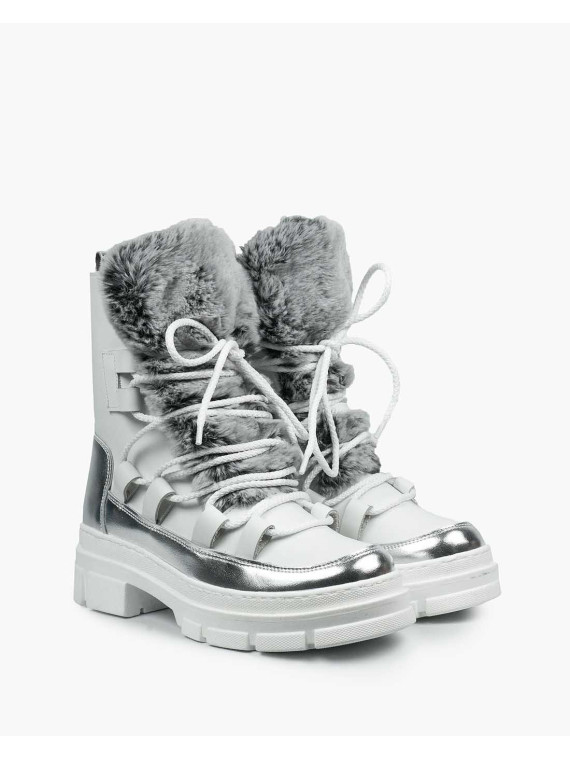 Białe śniegowce damskie skórzane