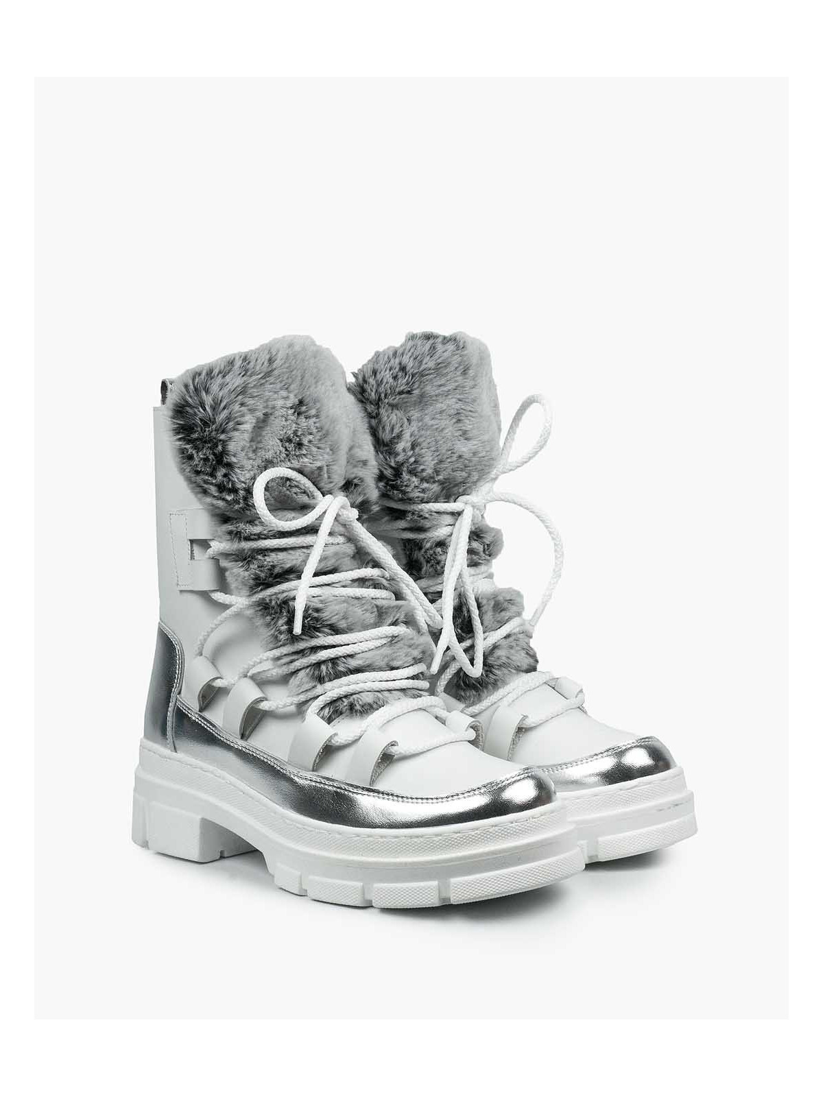 Białe śniegowce damskie skórzane