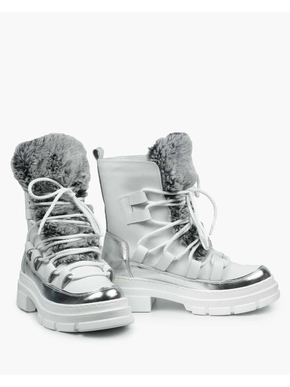 Białe śniegowce damskie skórzane