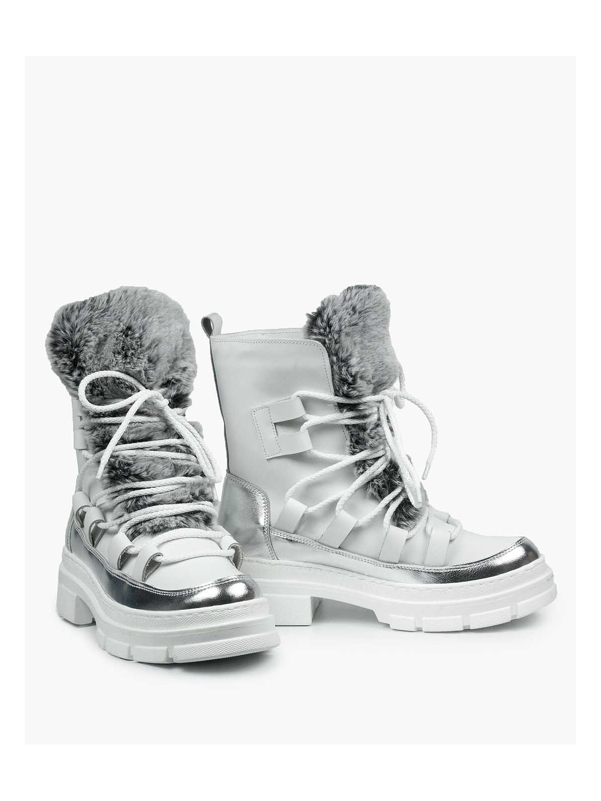 Białe śniegowce damskie skórzane