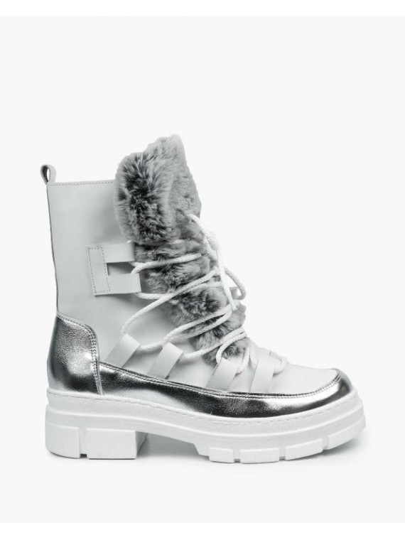 Białe śniegowce damskie skórzane