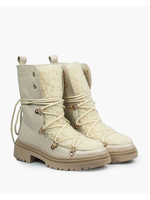 Beżowe śniegowce damskie skórzane