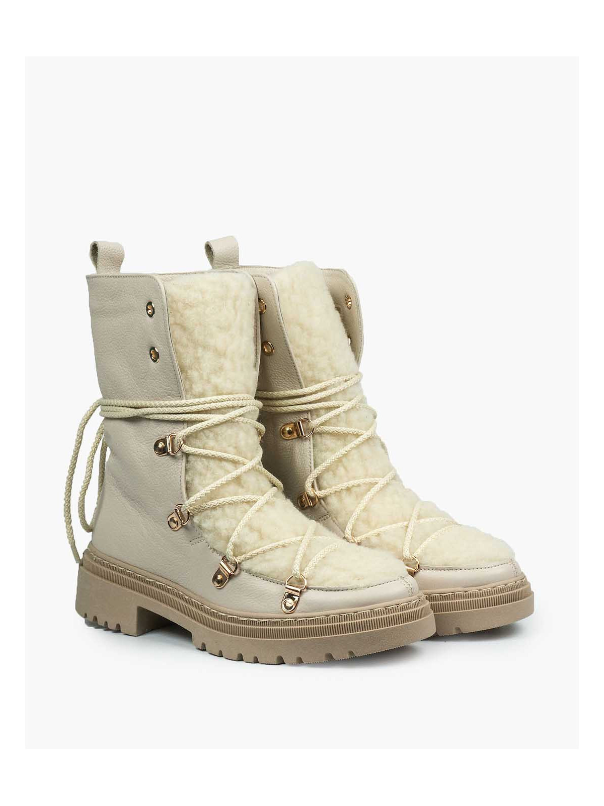 Beżowe śniegowce damskie skórzane