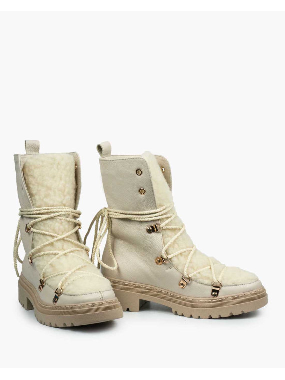 Beżowe śniegowce damskie skórzane