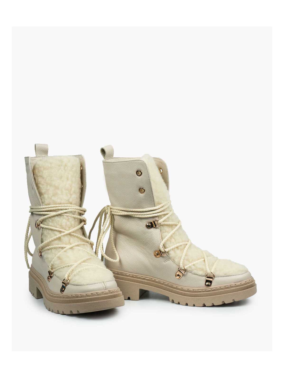 Beżowe śniegowce damskie skórzane