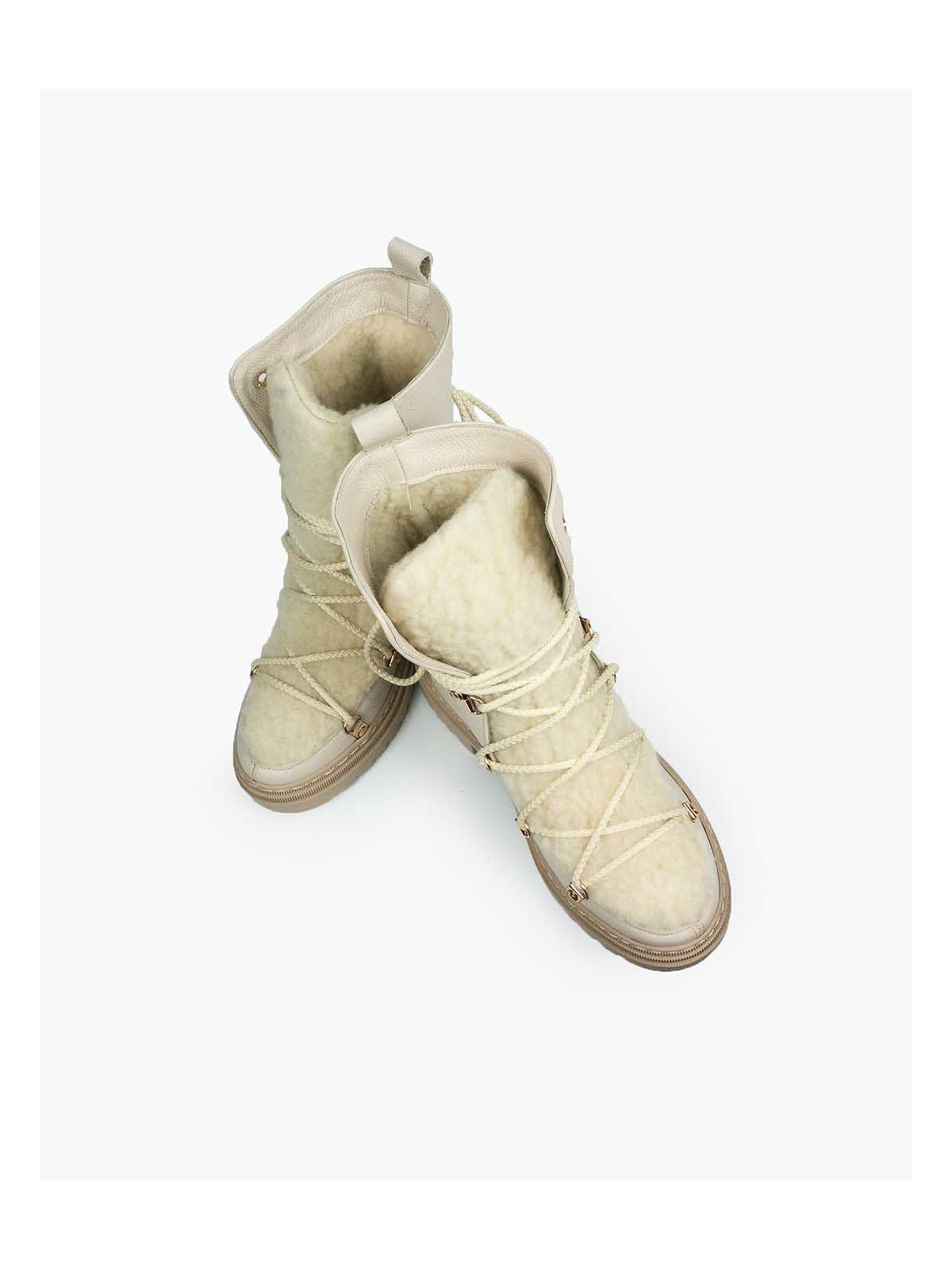 Beżowe śniegowce damskie skórzane