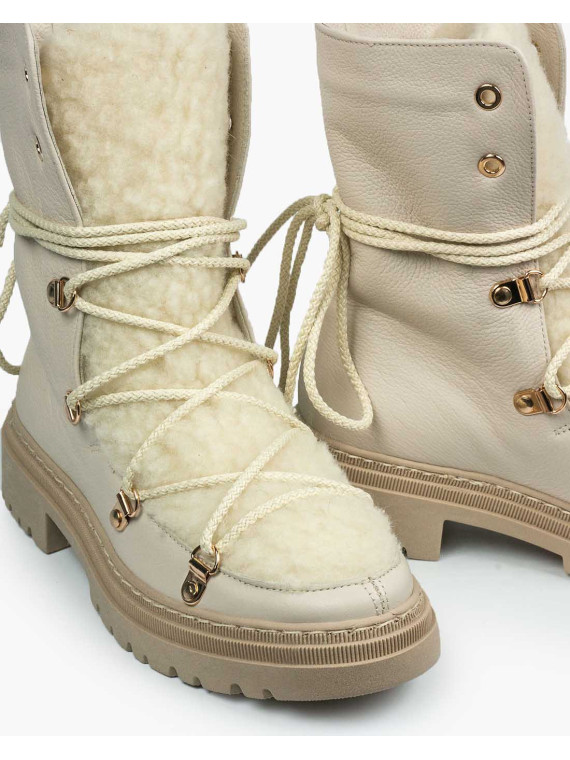 Beżowe śniegowce damskie skórzane