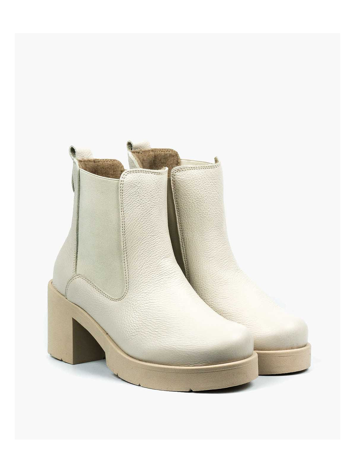 Beżowe botki damskie skórzane