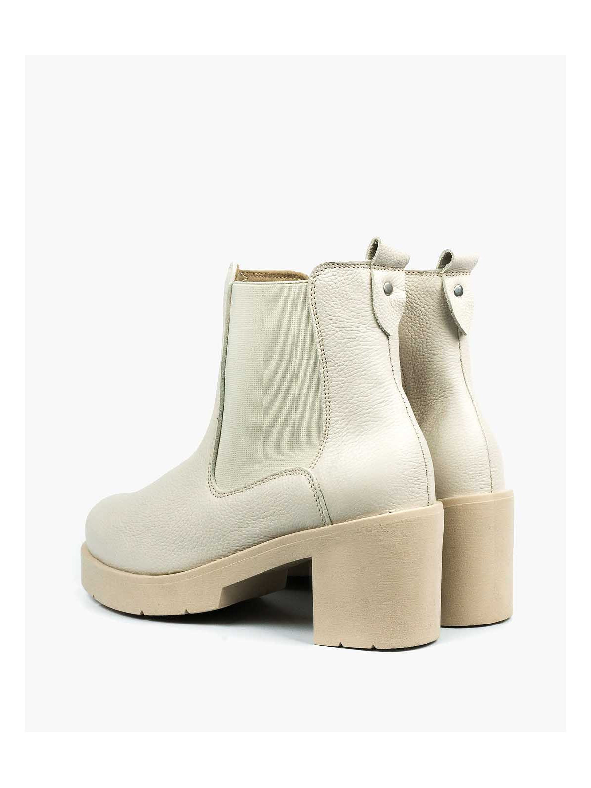 Beżowe botki damskie skórzane