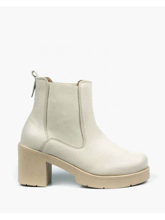 Beżowe botki damskie skórzane