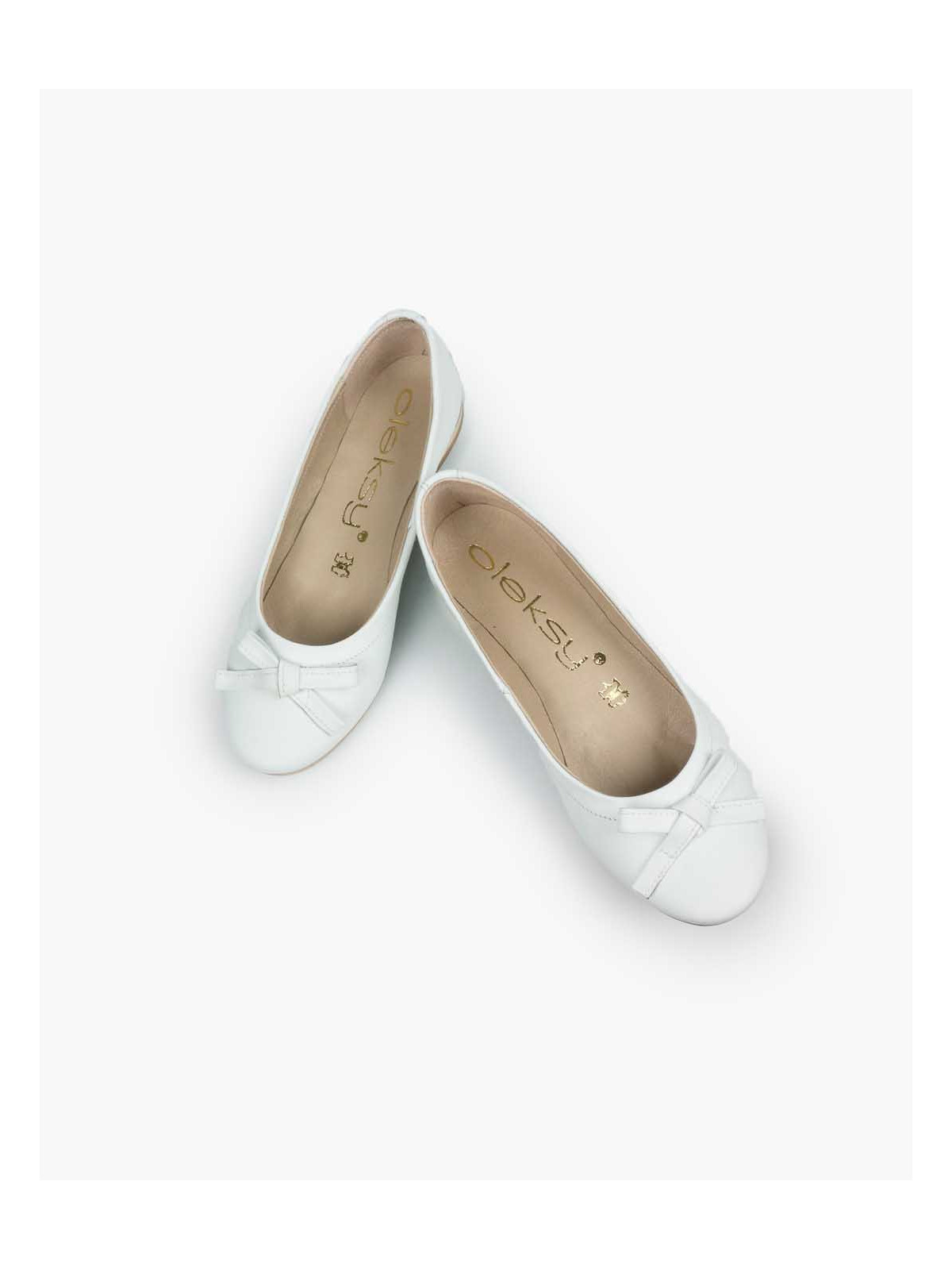 Białe baleriny damskie skórzane