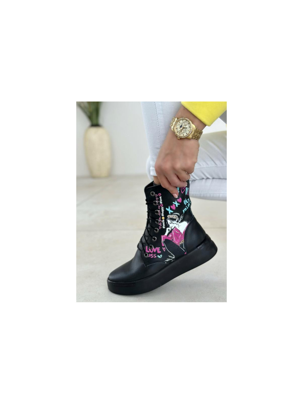 Czarne trampki damskie skórzane