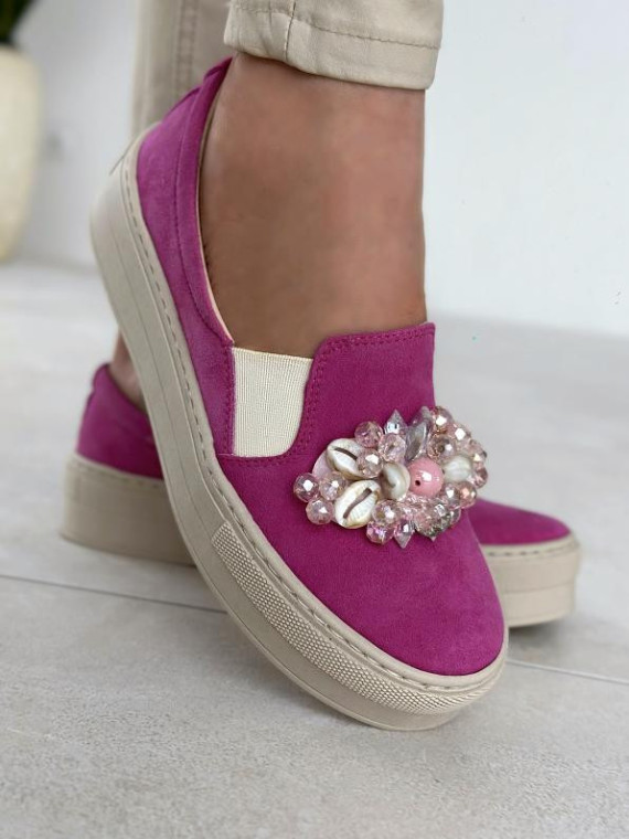 Różowe półbuty damskie skórzane