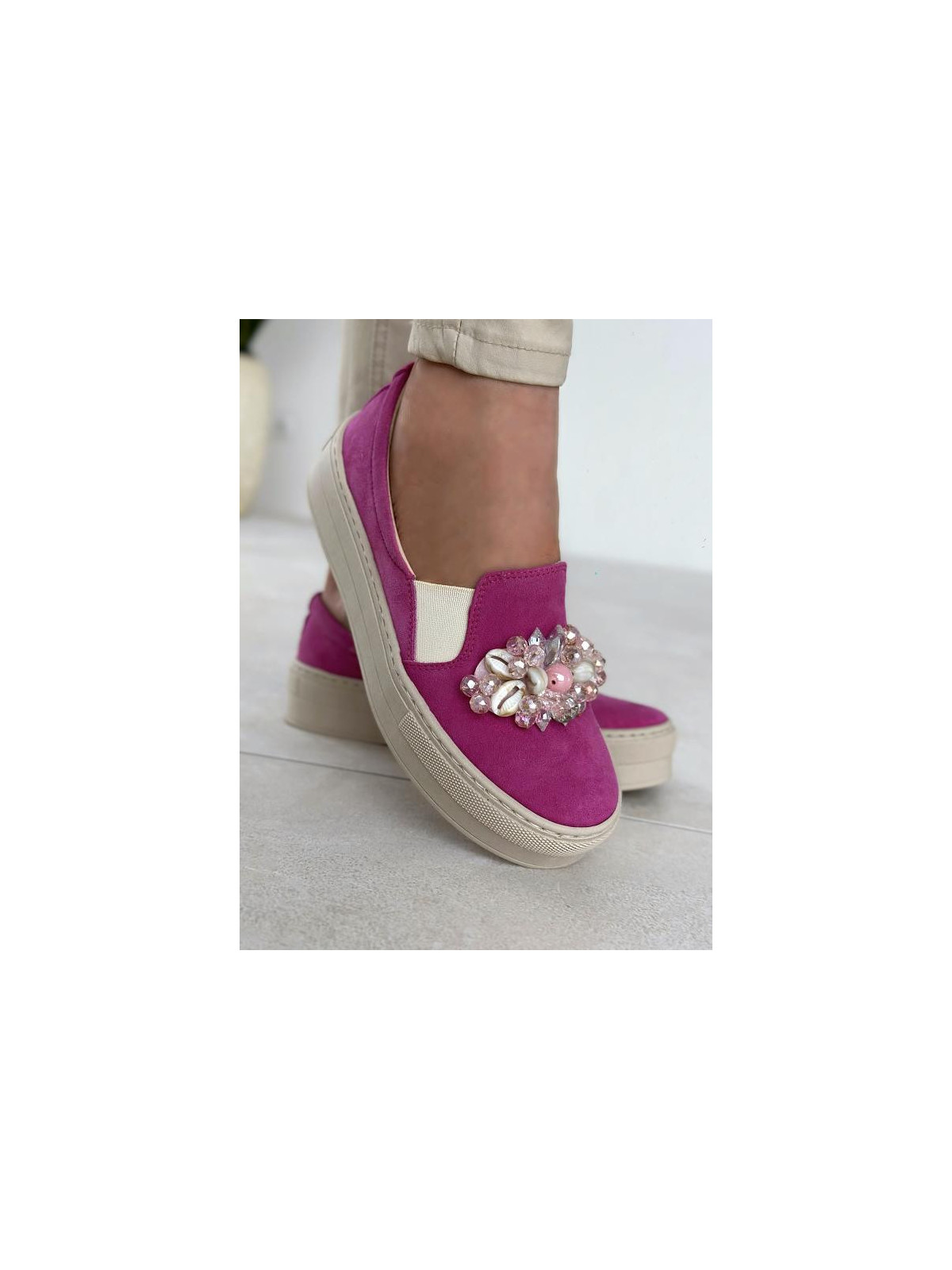 Różowe półbuty damskie skórzane