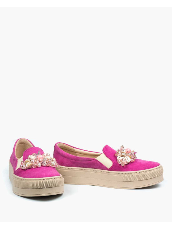 Różowe półbuty damskie skórzane