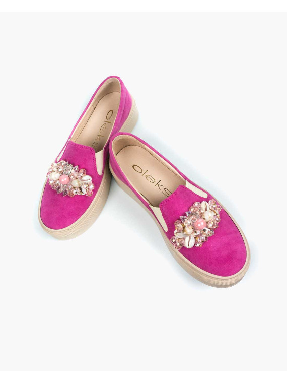 Różowe półbuty damskie skórzane