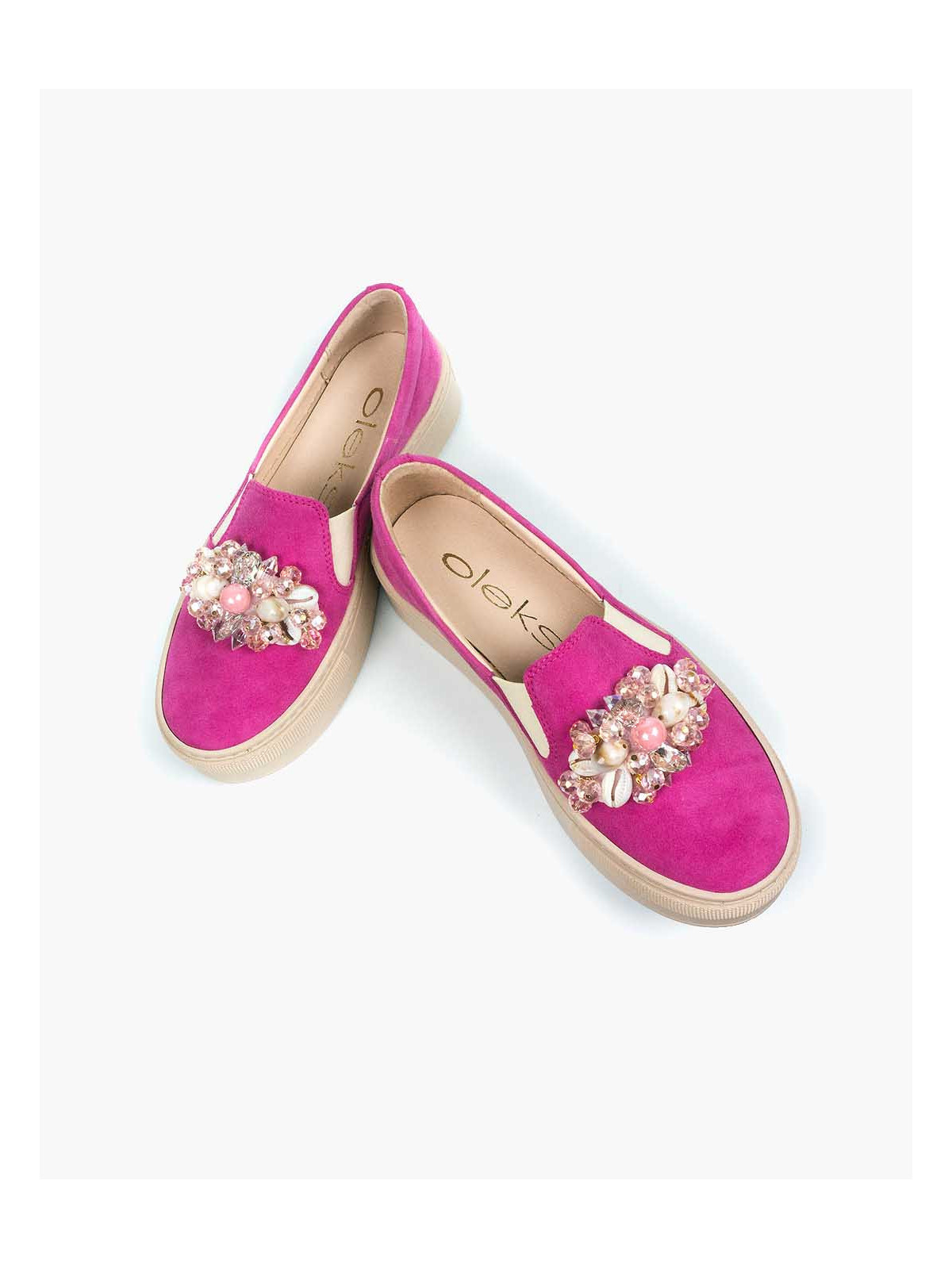 Różowe półbuty damskie skórzane