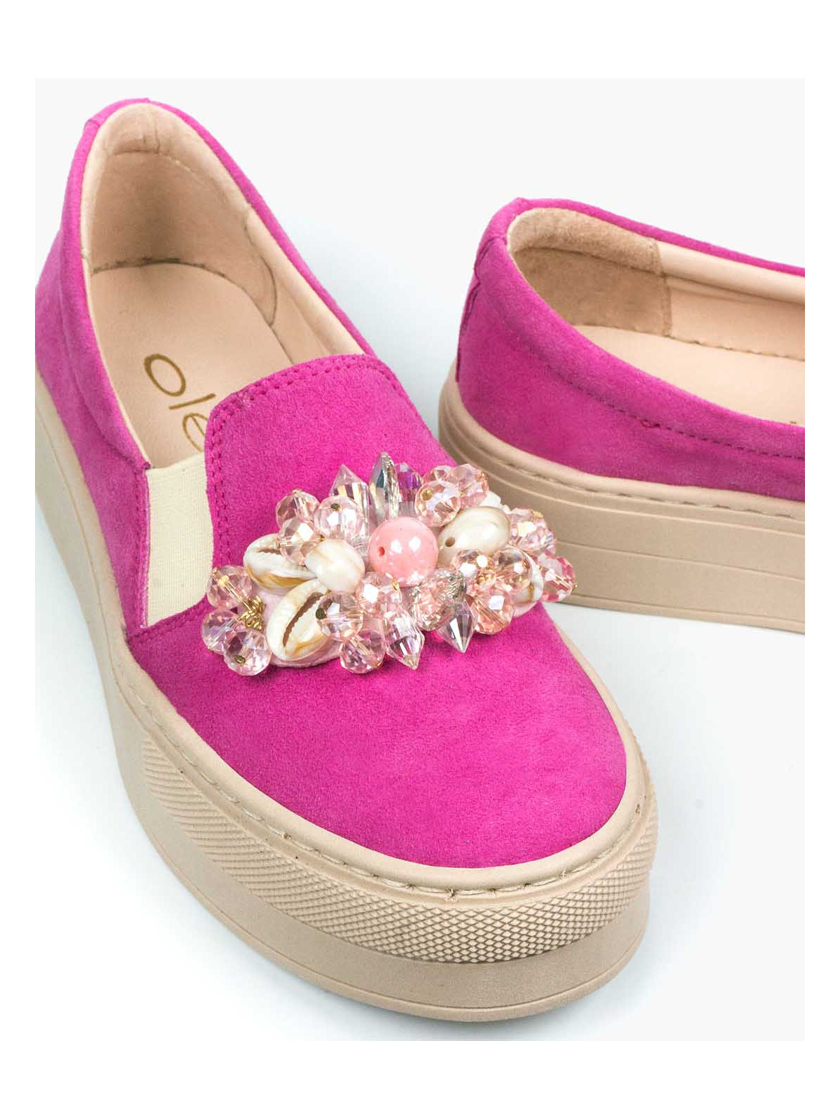 Różowe półbuty damskie skórzane