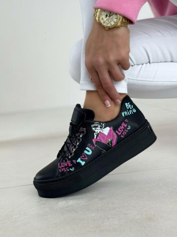 Czarne trampki damskie skórzane