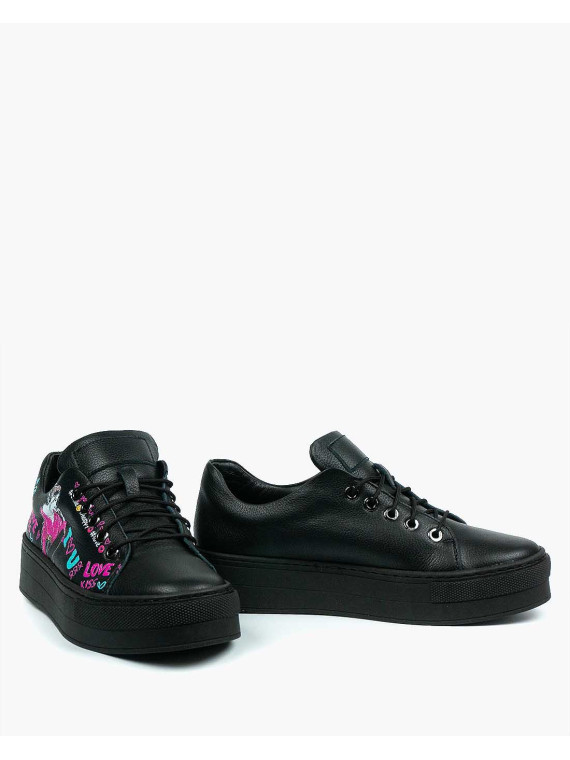 Czarne trampki damskie skórzane