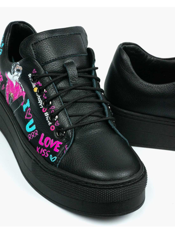 Czarne trampki damskie skórzane