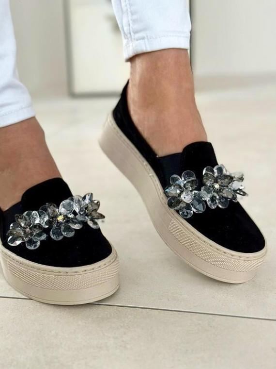 Czarne półbuty damskie skórzane