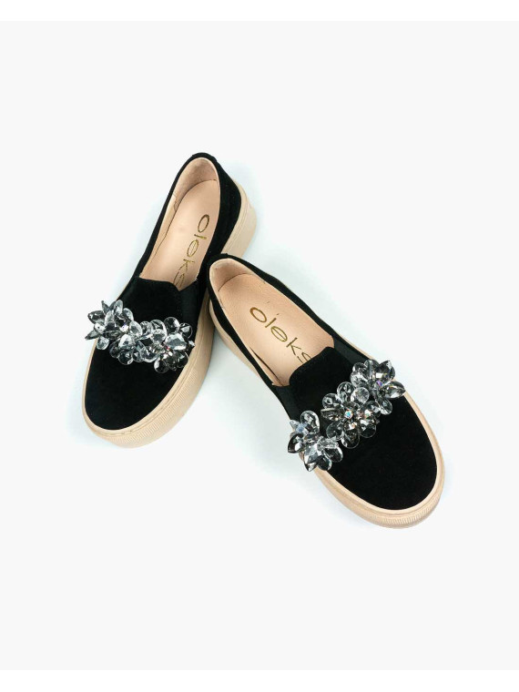 Czarne półbuty damskie skórzane