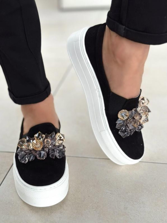 Czarne półbuty damskie skórzane