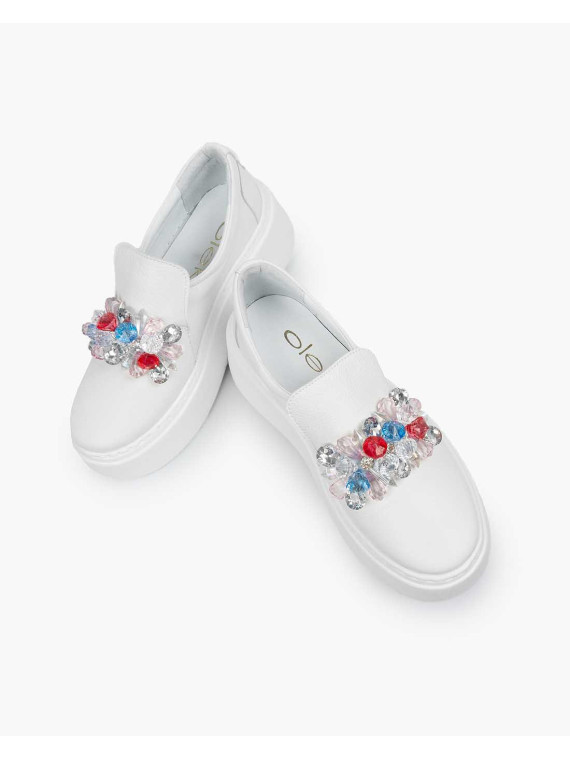 Białe półbuty damskie skórzane