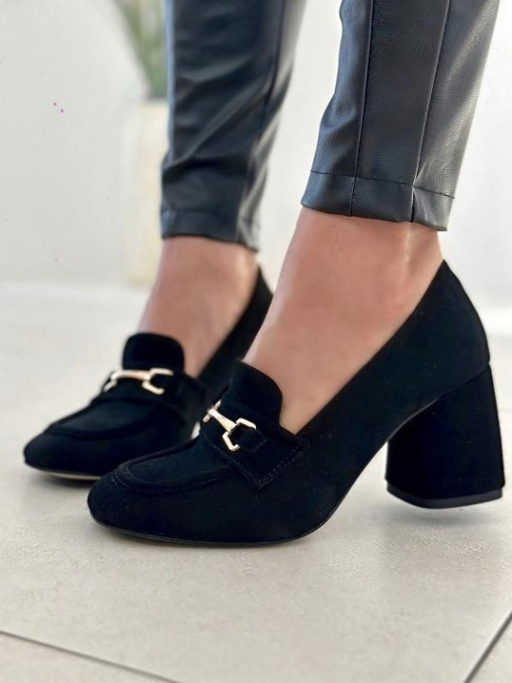 Czarne półbuty damskie skórzane