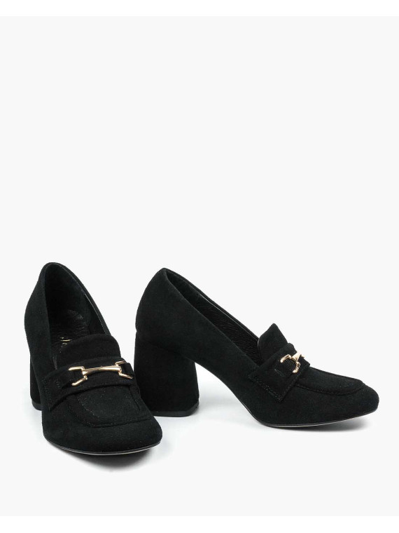 Czarne półbuty damskie skórzane