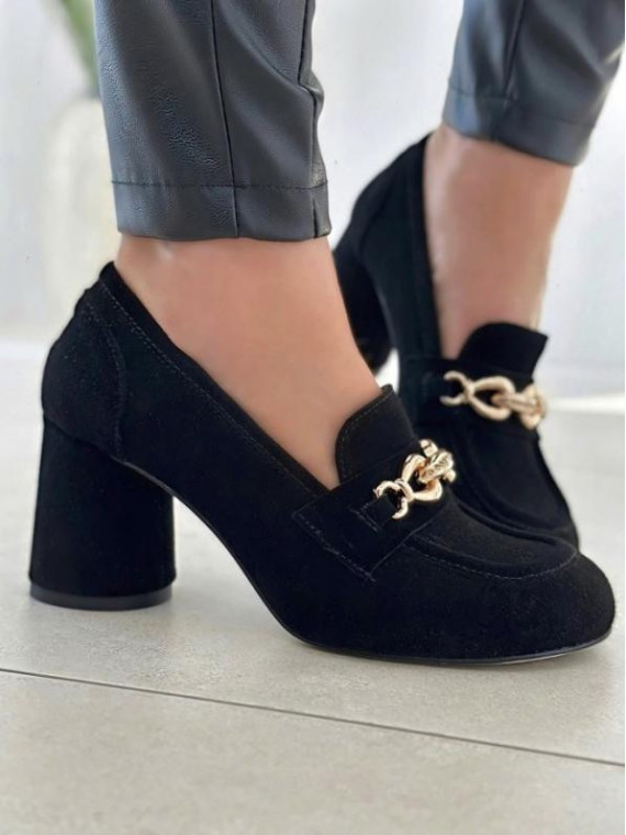 Czarne półbuty damskie skórzane