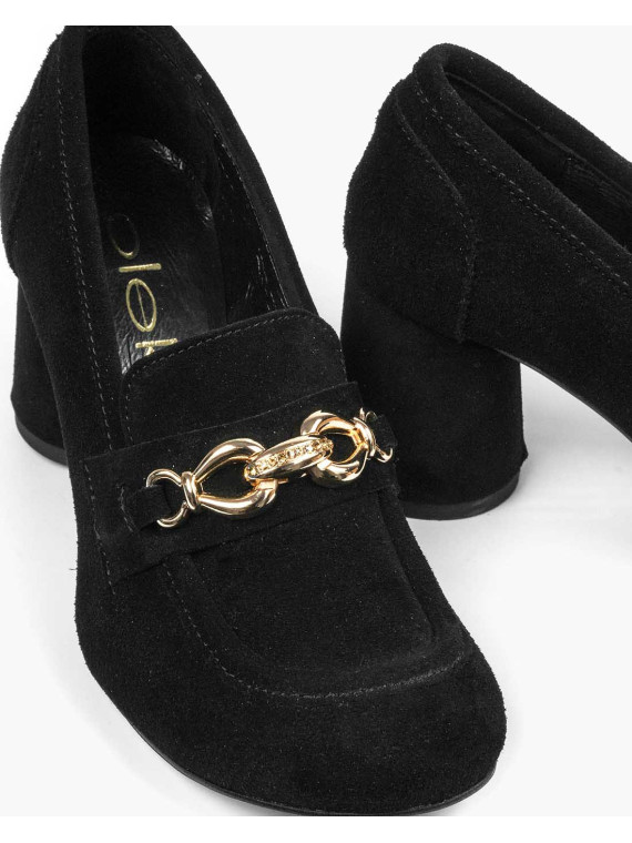 Czarne półbuty damskie skórzane