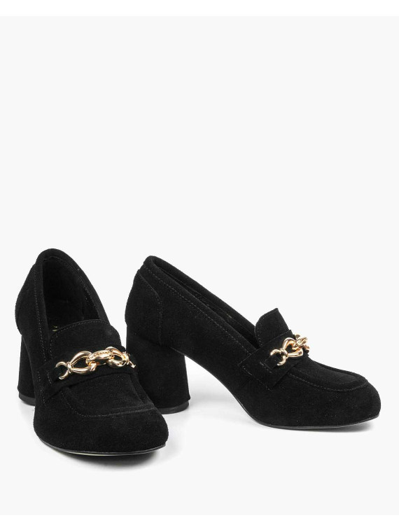 Czarne półbuty damskie skórzane