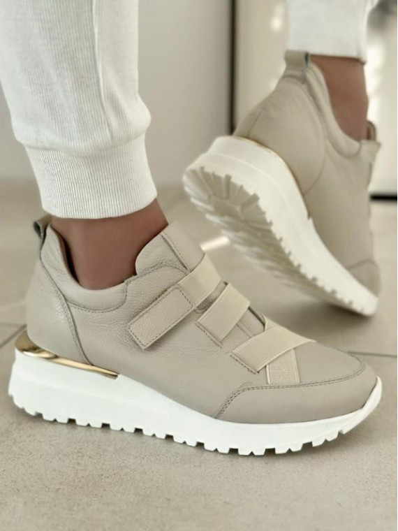 Beżowe adidasy damskie skórzane