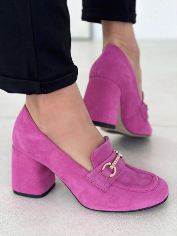 Różowe półbuty damskie skórzane