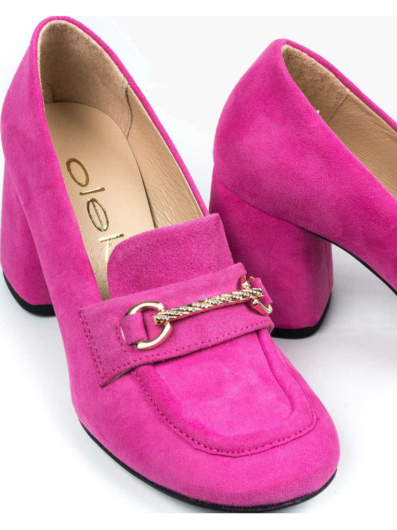 Różowe półbuty damskie skórzane