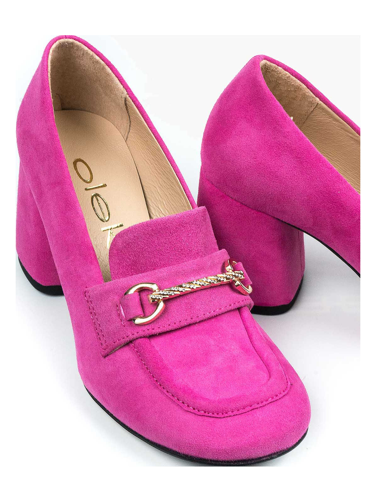 Różowe półbuty damskie skórzane