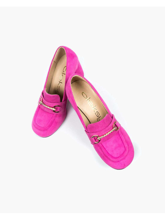 Różowe półbuty damskie skórzane