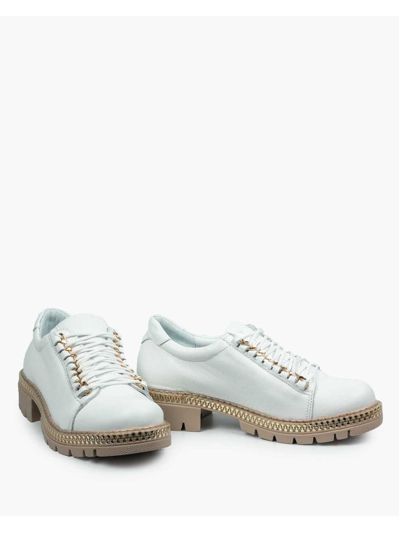 Białe trapery damskie skórzane