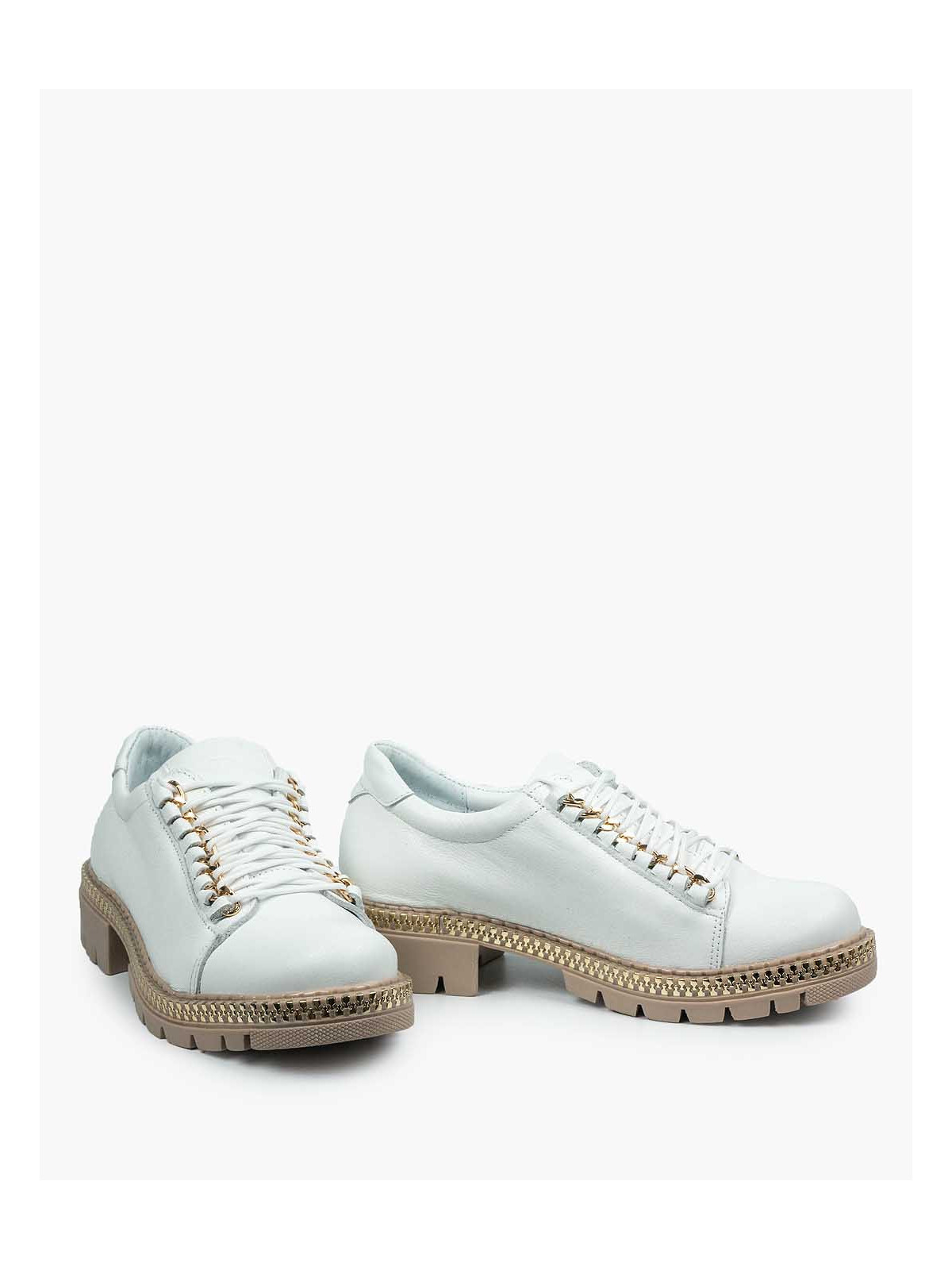 Białe trapery damskie skórzane