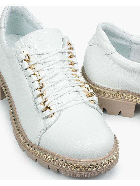 Białe trapery damskie skórzane