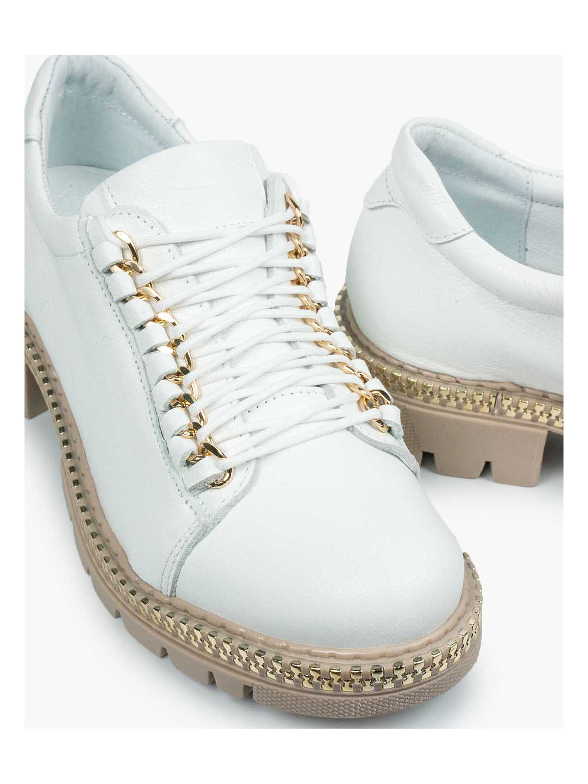 Białe trapery damskie skórzane