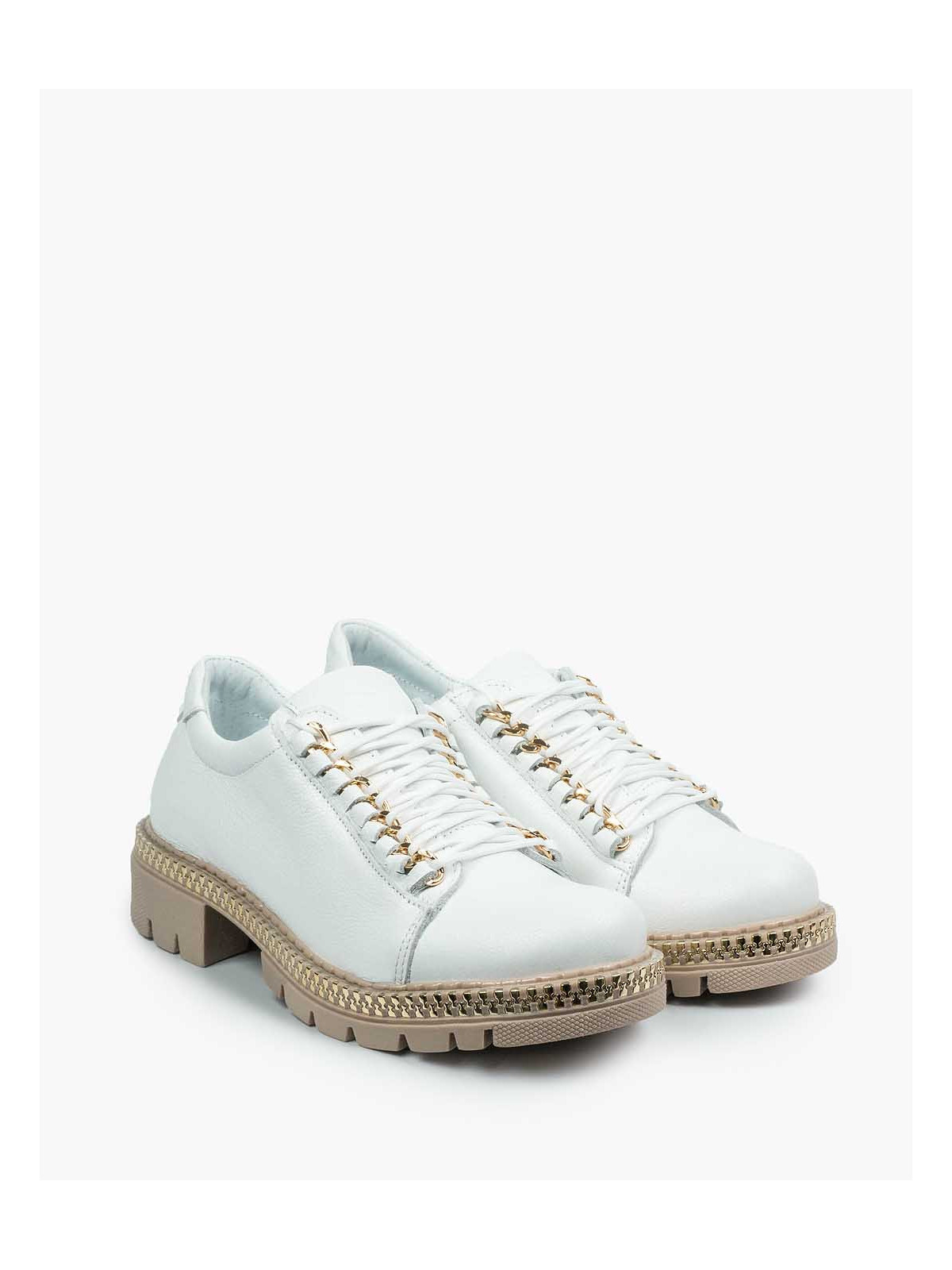 Białe trapery damskie skórzane