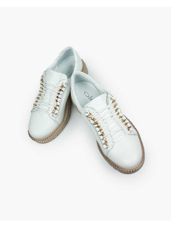 Białe trapery damskie skórzane