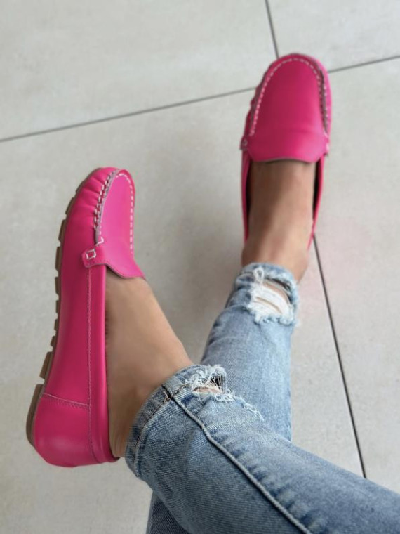 Różowe mokasyny damskie skórzane