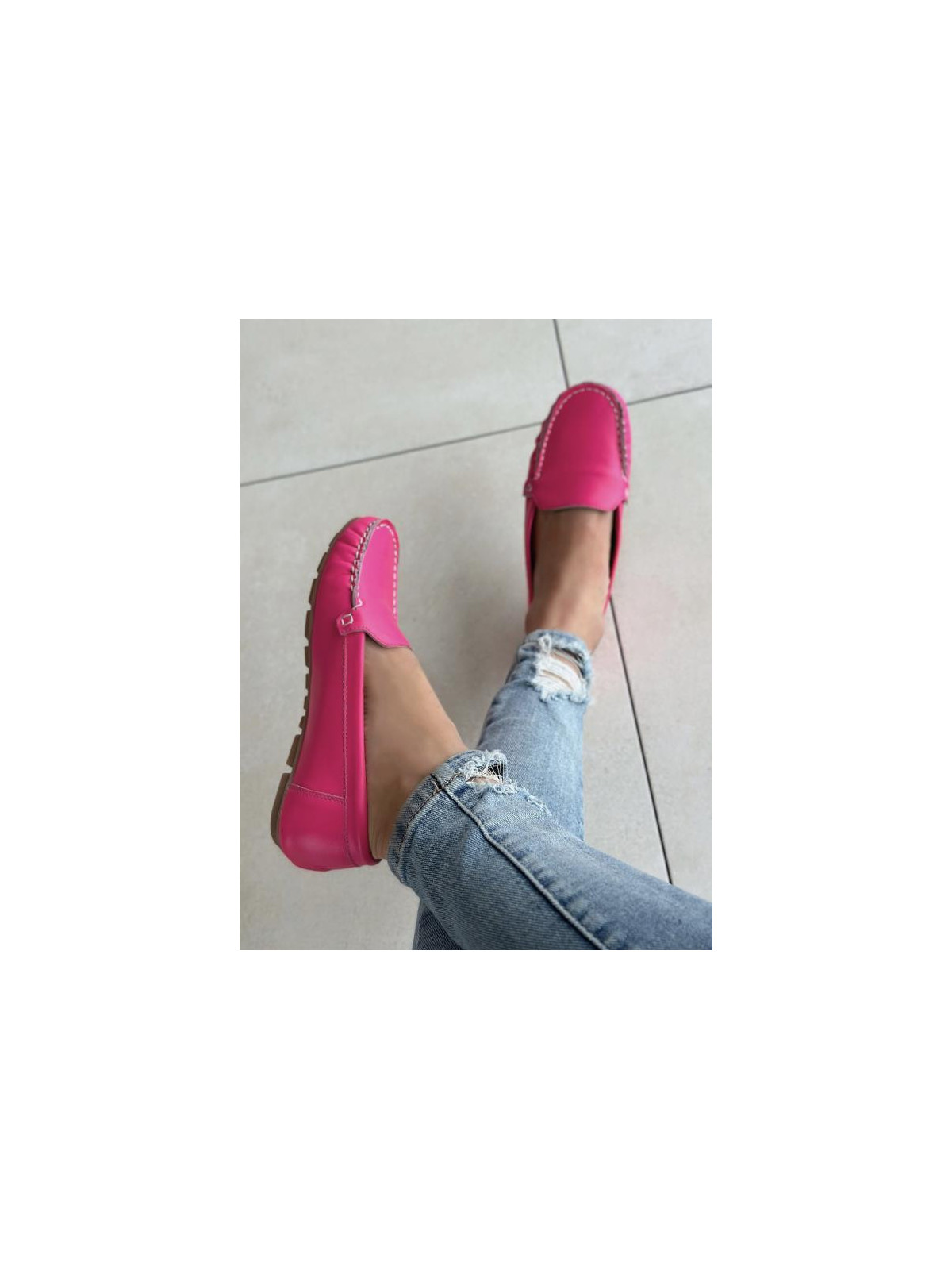 Różowe mokasyny damskie skórzane