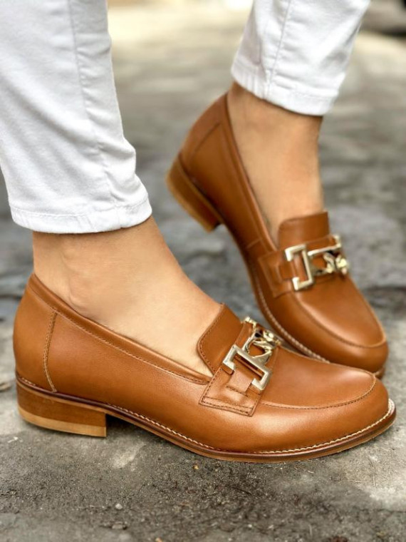 Rude mokasyny damskie skórzane