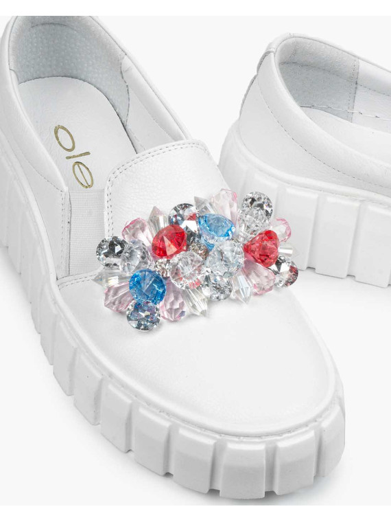 Białe półbuty damskie skórzane